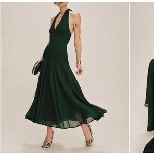 Reformation Dark Green Backless Dress
